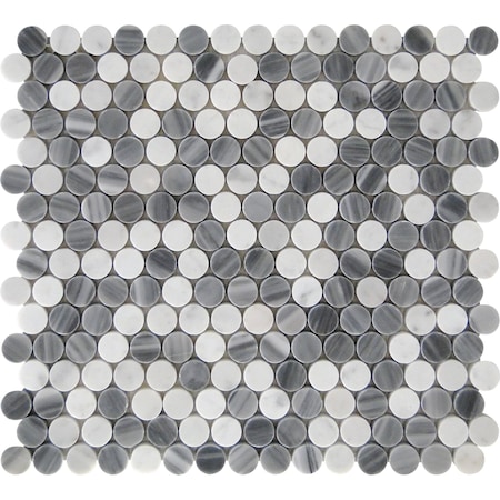 Apollo Tile Carrara & Bardiglio Mix Penny 4.83 sq.ft 11.3 in. x12 in. Marble Mosaic Tile, 5PK APLSE99P06PEC47